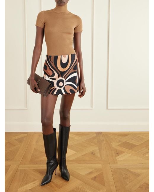 Emilio Pucci Black Wrap-Effect Printed Silk-Twill Mini Skirt