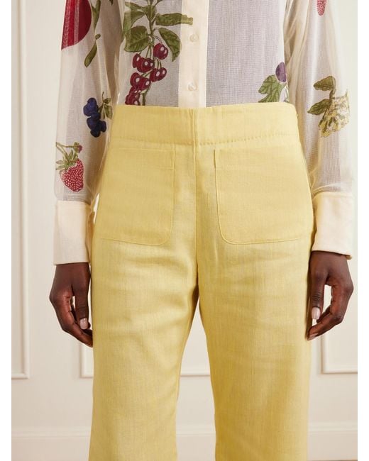 Alix Of Bohemia Yellow Farah Sunlight Wool And Linen-Blend Flared Pants