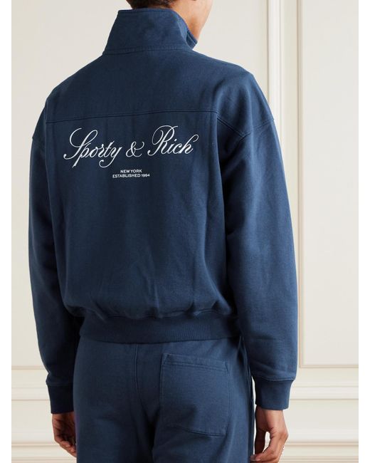 Sporty & Rich Blue Printed Cotton-Jersey Turtleneck Sweatshirt