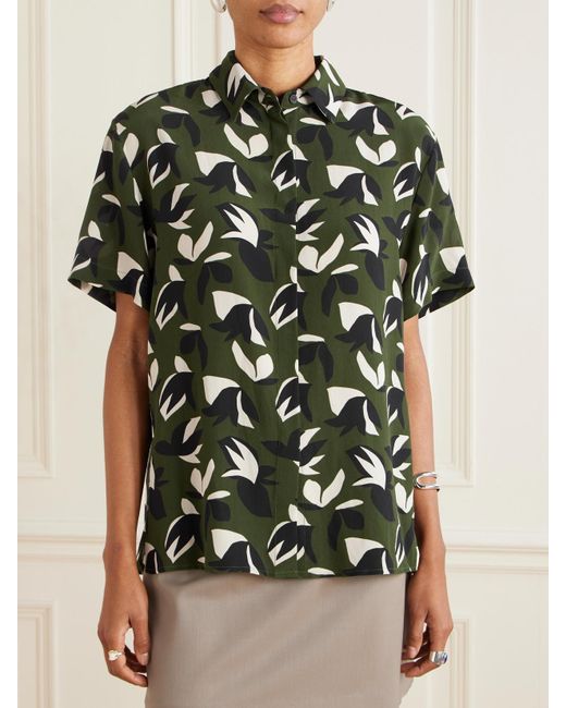 Matteau Black Hemd Aus Seiden-Crêpe Mit Print