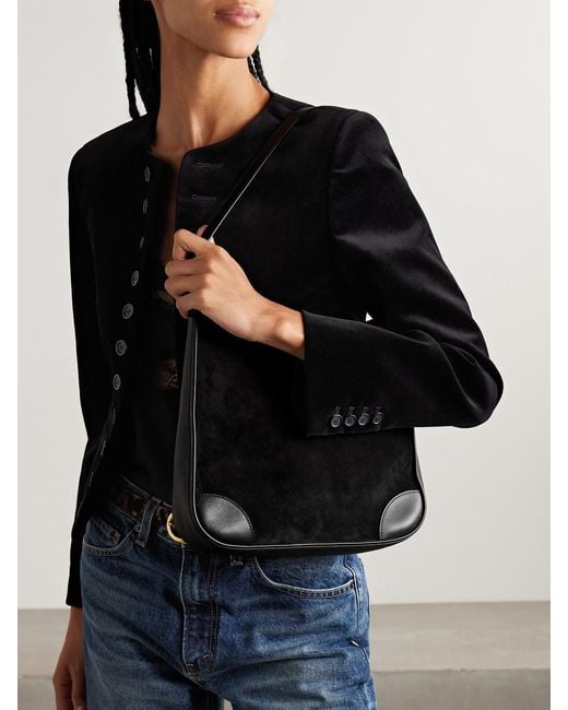 Nili Lotan Black Abbey Leather-Trimmed Suede Shoulder Bag