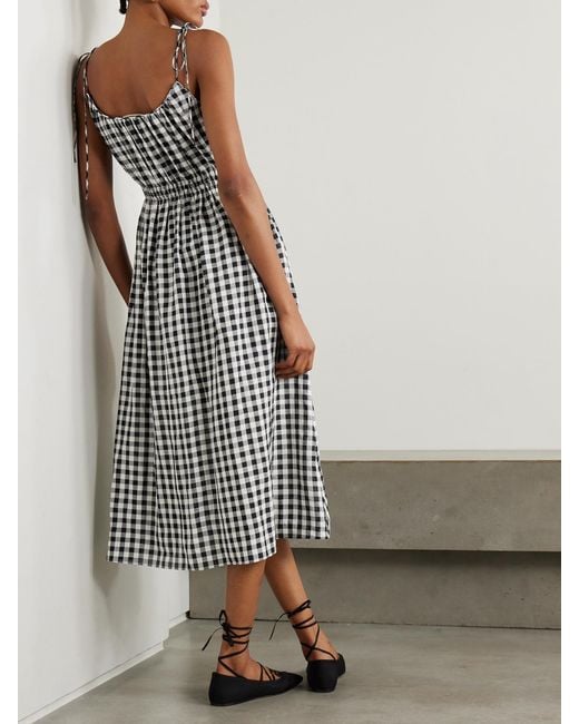 Doen White Leslie Tie-Detailed Smocked Gingham Voile Midi Dress
