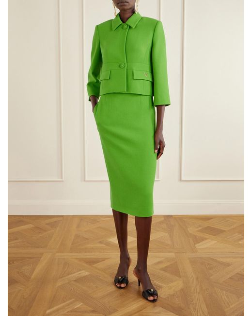 Valentino Garavani Green Cropped Wool-Crepe Jacket