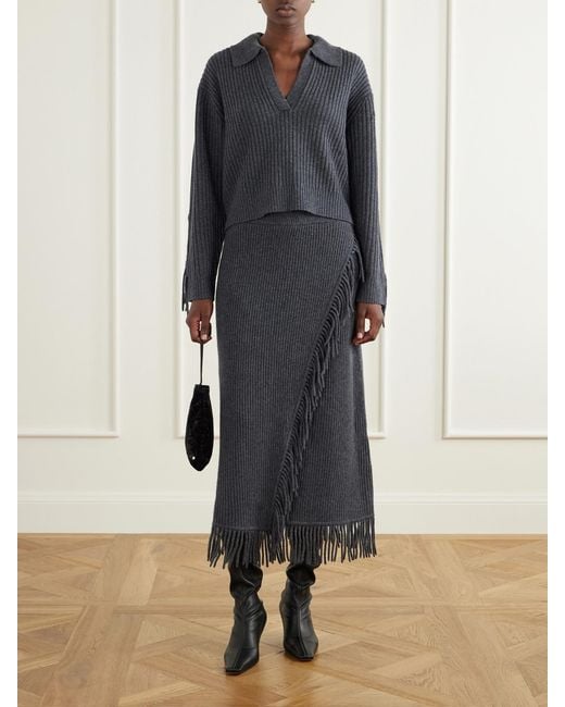 Jonathan Simkhai Gray Casey Draped Wool And Cashmere-Blend Skirt