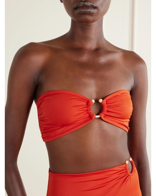 Johanna Ortiz Red Seawaters Embellished Bikini Top