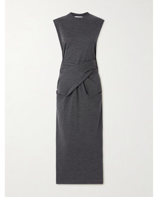 Jil Sander Blue Maxikleid Aus Merinowolle Mit Raffungen