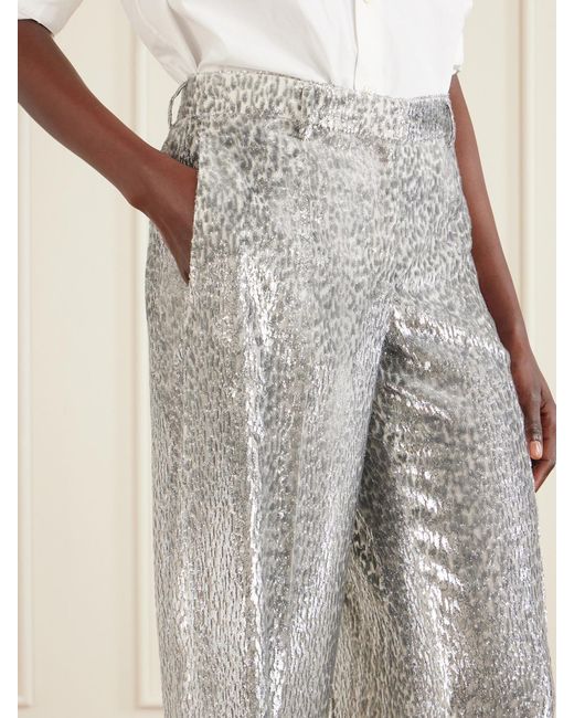 Stella McCartney White Metallic Fil-Coupé Crepe Straight-Leg Pants