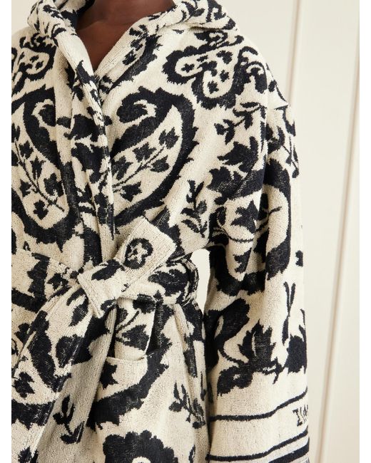 Zimmermann Black Wanderlust Hooded Fringed Cotton-Terry Jacquard Robe