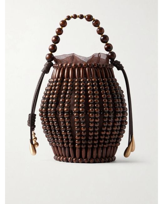 Cult Gaia Brown Lanterna Wood-Beaded Mini Bag