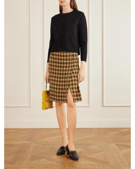 Wales Bonner Metallic Cosmic Frayed Studded Checked Flannel Mini Skirt