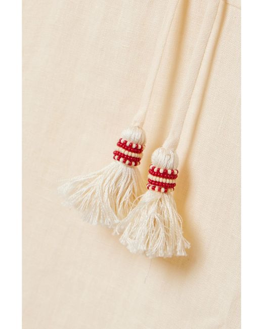 Johanna Ortiz White Net Sustain Ocean Clan Embroidered Organic Linen-Blend Mini Dress