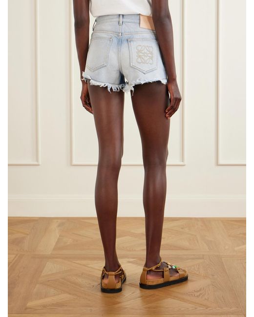 Loewe Blue Paula's Ibiza Anagram Distressed Straight-Leg Denim Shorts