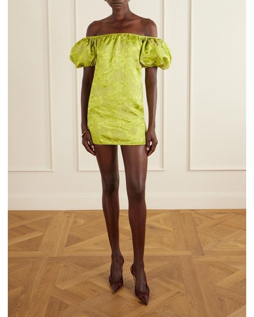 Saint Laurent Yellow Embroidered Satin Mini Dress
