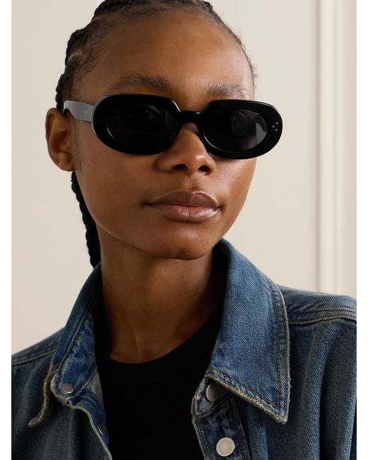 Céline Black Bold Oval-Frame Acetate Sunglasses