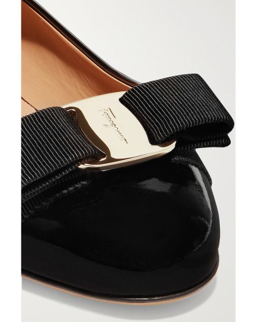 Ferragamo White Varina Bow-Embellished Patent-Leather Ballet Flats