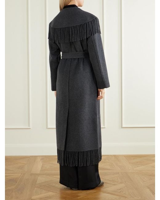 Jonathan Simkhai Black Carrie Fringed Wool-Blend Coat