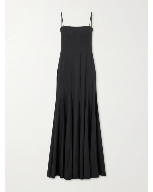 Staud Black Rila Paneled Crepe Midi Dress