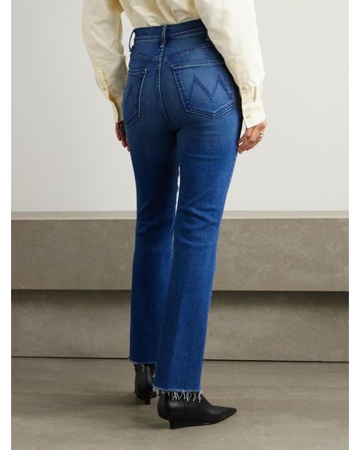 Mother Blue The Hustler Flood Fray High-Rise Bootcut Jeans
