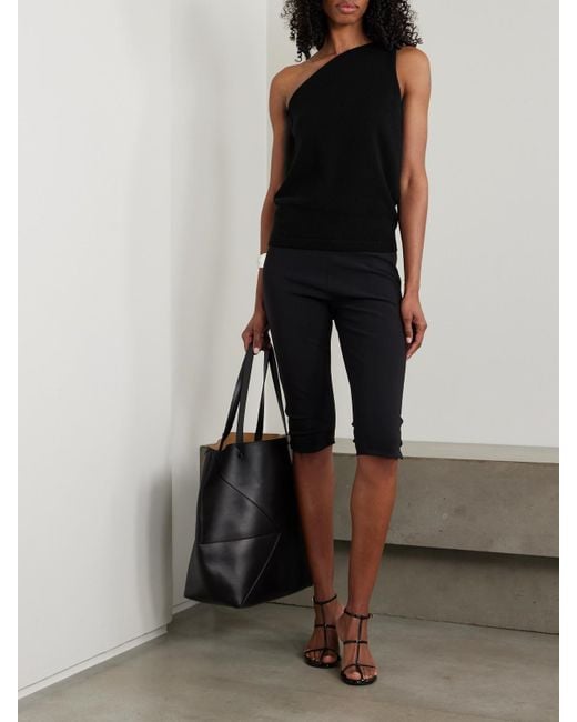 Rohe Black One-Shoulder Draped Cutout Merino Wool-Blend Top