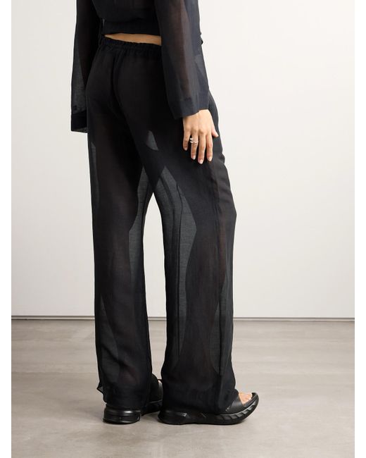 Givenchy Black Silk And Linen-Blend Voile Wide-Leg Pants