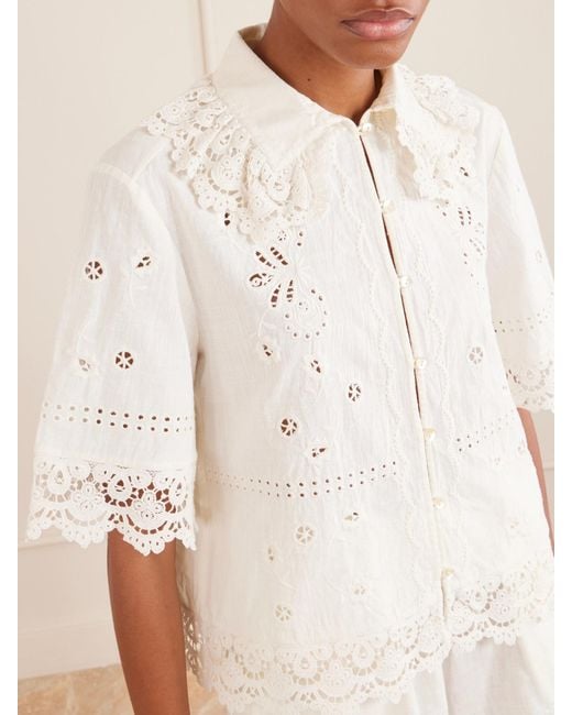 SKALL White Talia Broderie Anglaise Cotton And Linen-Blend Shirt