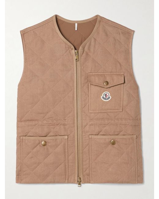Moncler Brown Vigny Wattierte Weste Aus Gestepptem Leinen
