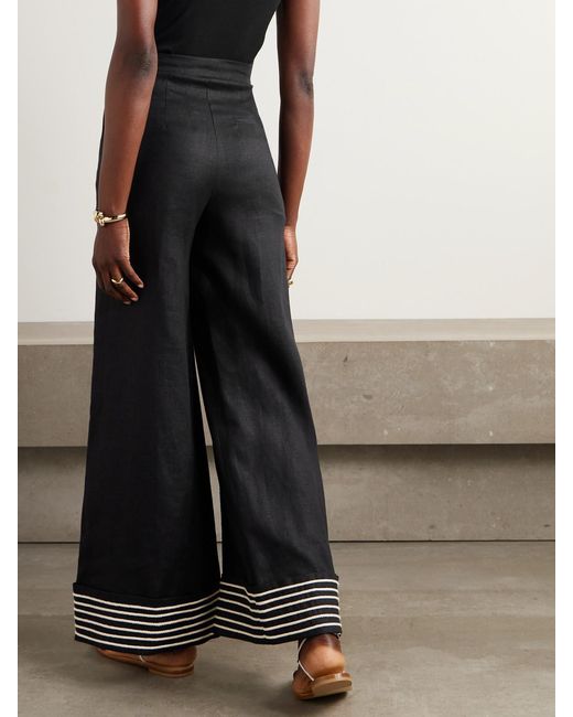 ANDRES OTALORA Black Tu Sutileza Embroidered Linen Wide-Leg Pants