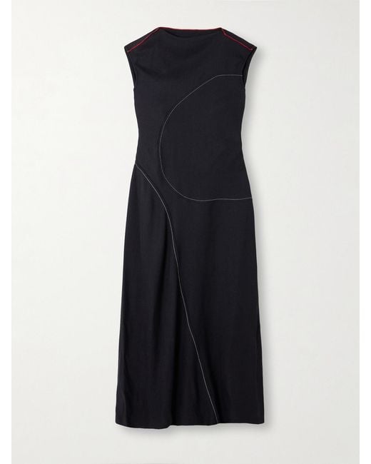 Victoria Beckham Blue Asymmetric Paneled Woven Midi Dress