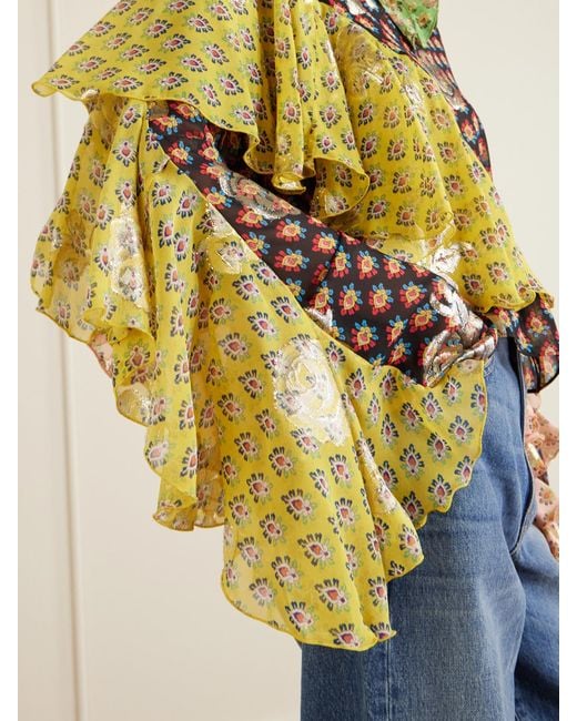 Etro Metallic Ruffled Silk-Blend Blouse