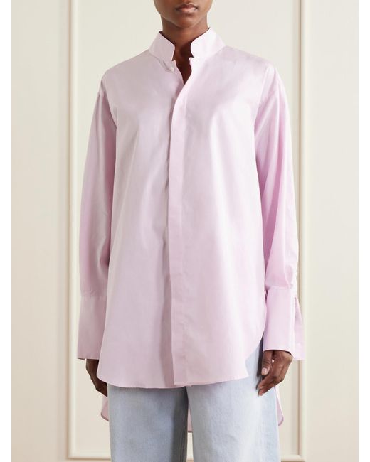 Comme Si Pink Mandarin-Collar Striped Cotton-Poplin Tunic