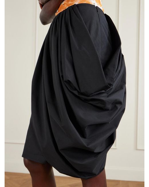 Chloé Black Asymmetric Draped Cotton-Poplin Skirt