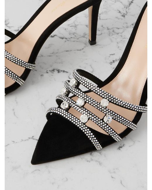 Gianvito Rossi Natural 85 Crystal-Embellished Suede Sandals