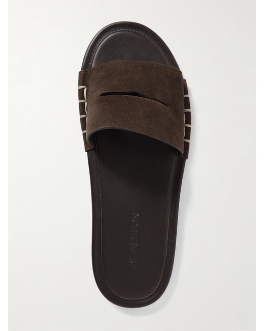 J.W. Anderson White Loafer Whipstitched Suede Slides
