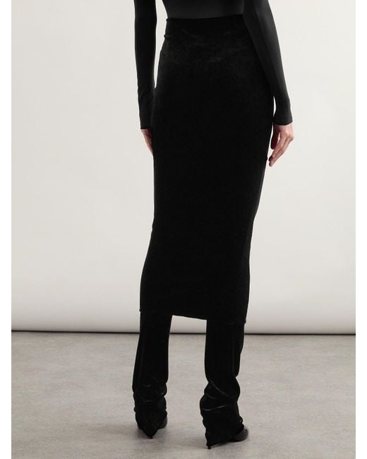 Alaïa Black Layered Stretch-Velvet Straight-Leg Pants