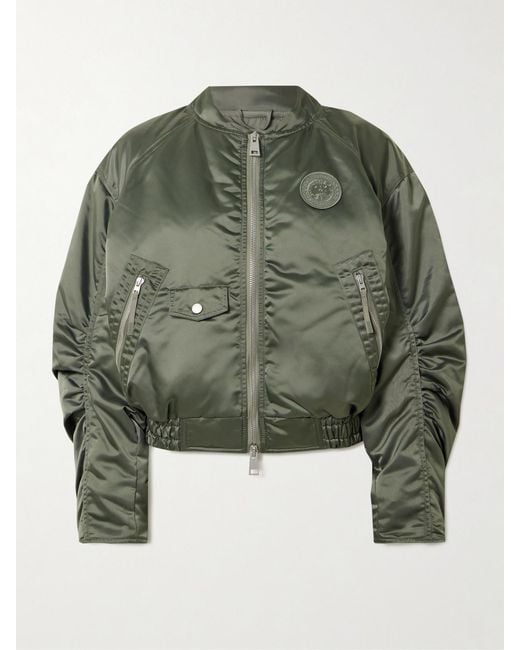 Canada Goose Green Jade Appliquéd Ruched Padded Satin Bomber Jacket