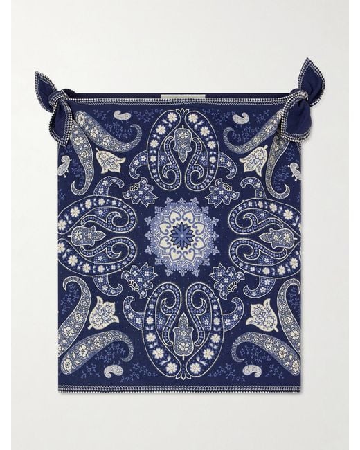 Sea Blue Emilina Knotted Printed Linen And Cotton-Blend Tank