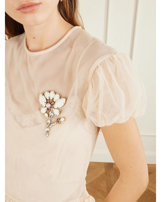 Simone Rocha Natural Embellished Organza Peplum Blouse