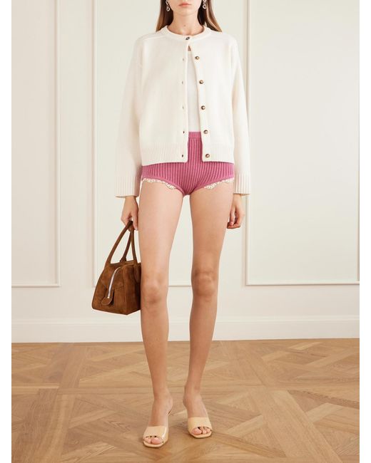 Magda Butrym Pink Crochet-Trimmed Knitted Cashmere Shorts