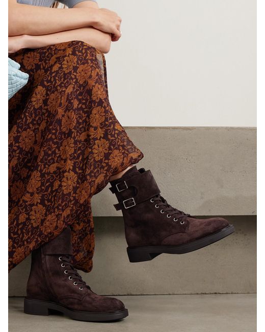 Gianvito Rossi Brown Ripley Buckled Suede Ankle Boots