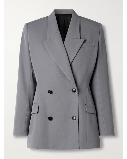 Alaïa Gray Double-Breasted Wool-Gabardine Blazer