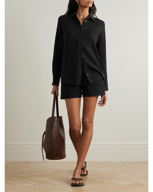 ÉTERNE Black Jude Embellished Cotton-Gauze Shorts