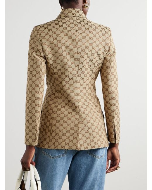 Gucci Natural Double-Breasted Cotton-Blend Canvas-Jacquard Blazer