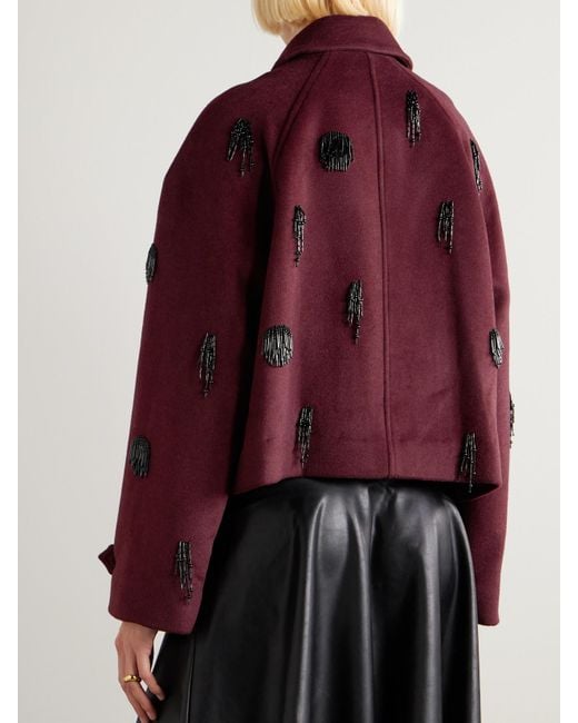 Jonathan Simkhai Red Katya Bead-Embellished Wool-Blend Jacket