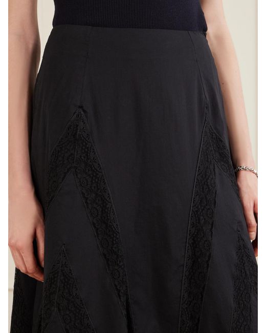 Loretta Caponi Blue Vieste Lace-Trimmed Cotton-Muslin Maxi Skirt