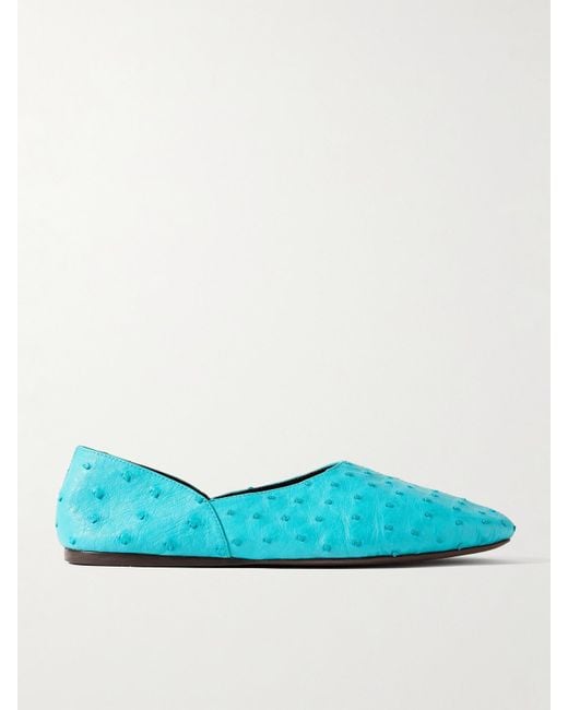 Khaite Blue Jane Ostrich Leather Flats
