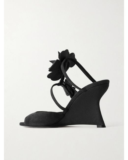 Zimmermann Black Belara Embellished Leather-Trimmed Suede Wedge Mules