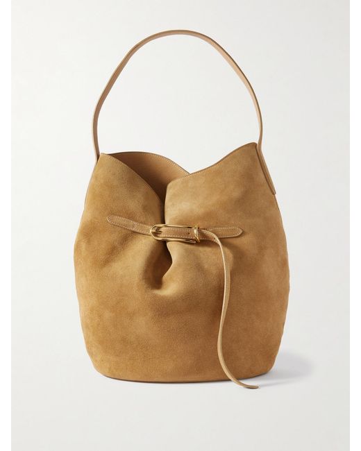 Liffner Natural Buckled Suede Bucket Bag