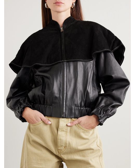 J.W. Anderson Black Wattierte Bomberjacke Aus Veloursleder Und Leder