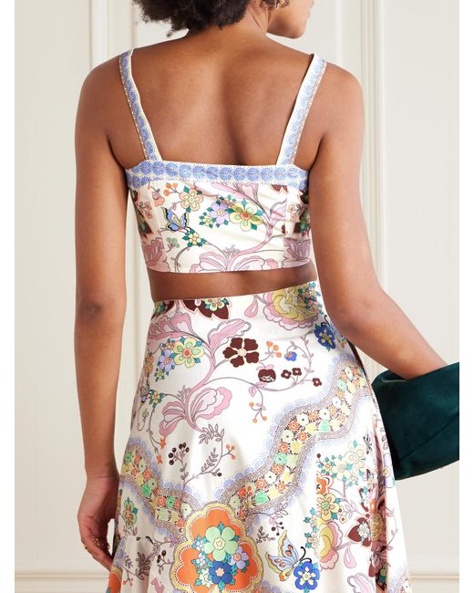 Etro White Verkürztes Bustier Aus Baumwollpopeline Mit Blumenprint