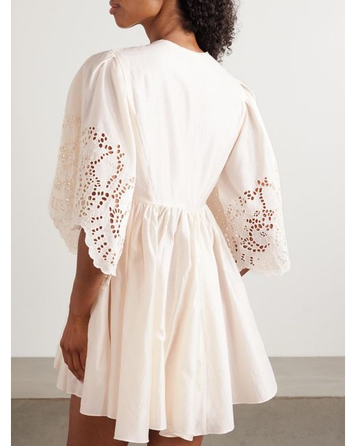 Mini-Robe En Coton Et Soie Mélangés À Broderie Anglaise Et À Festons Basil Thierry Colson en coloris Natural